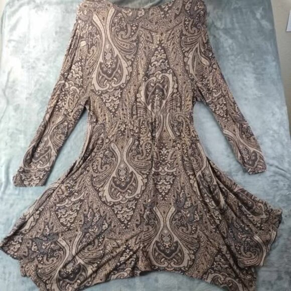 Soma Paisley Print Soft Tunic Large Brown Warm Neutral Boho Lounge ComfyChic Top - Picture 3 of 10